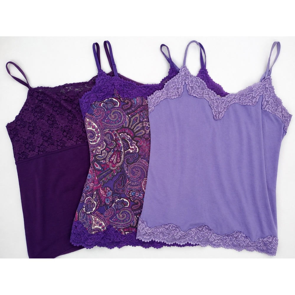 Lot of 3 Lane Bryant Camisole Tanks Women Size 18/20 Purple Lace Trim Paisley